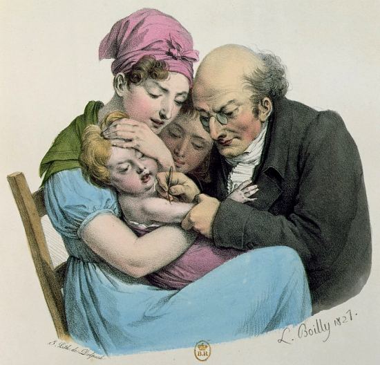 La vaccine. Lithographie de Louis-Léopold Boilly (1827)