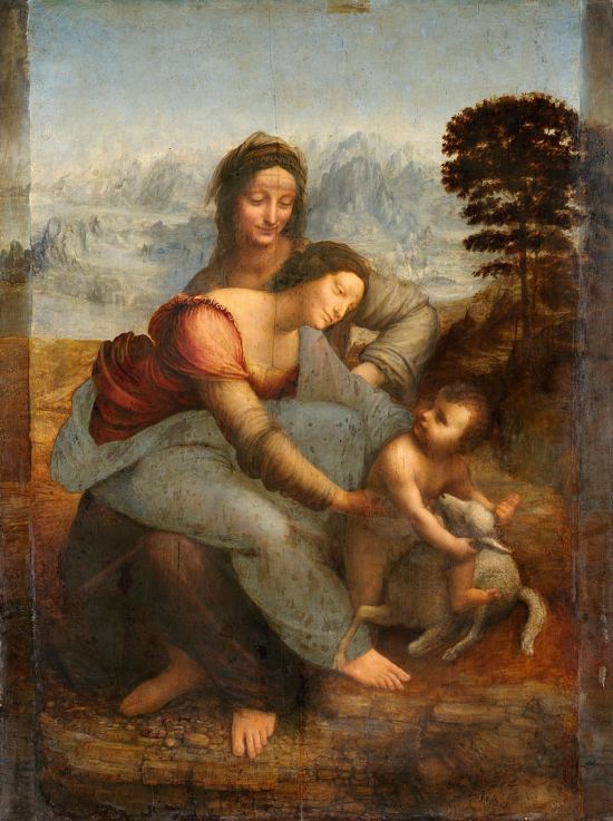 La Vierge, l'Enfant Jésus et sainte Anne. Peinture de Léonard de Vinci (1502-1513)
