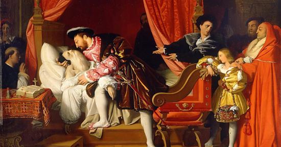 François Ier reçoit les derniers soupirs de Léonard de Vinci. Peinture de Jean-Auguste-Dominique Ingres (1818)