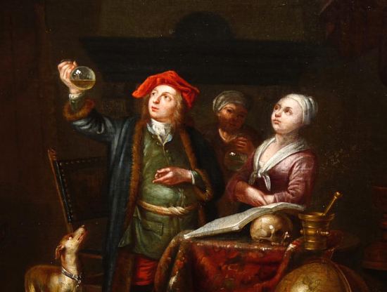 Visite chez le médecin-apothicaire. Détail d'une peinture flamande du début du XVIIIe siècle