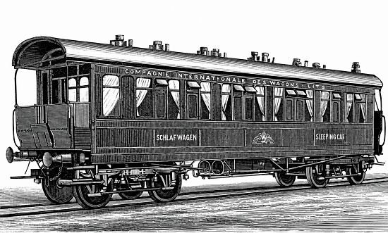 Vue extérieure d'un wagon-lits de l'Orient-Express à la fin du XIXe siècle